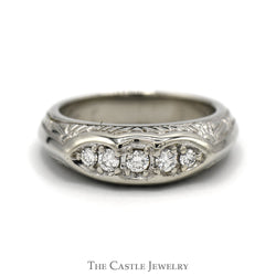 5 Round Diamond Etched Antique Band in 14k White Gold