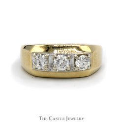 Gent's Three Diamond Band .75CTTW Brushed Sides 14KT Yellow Gold