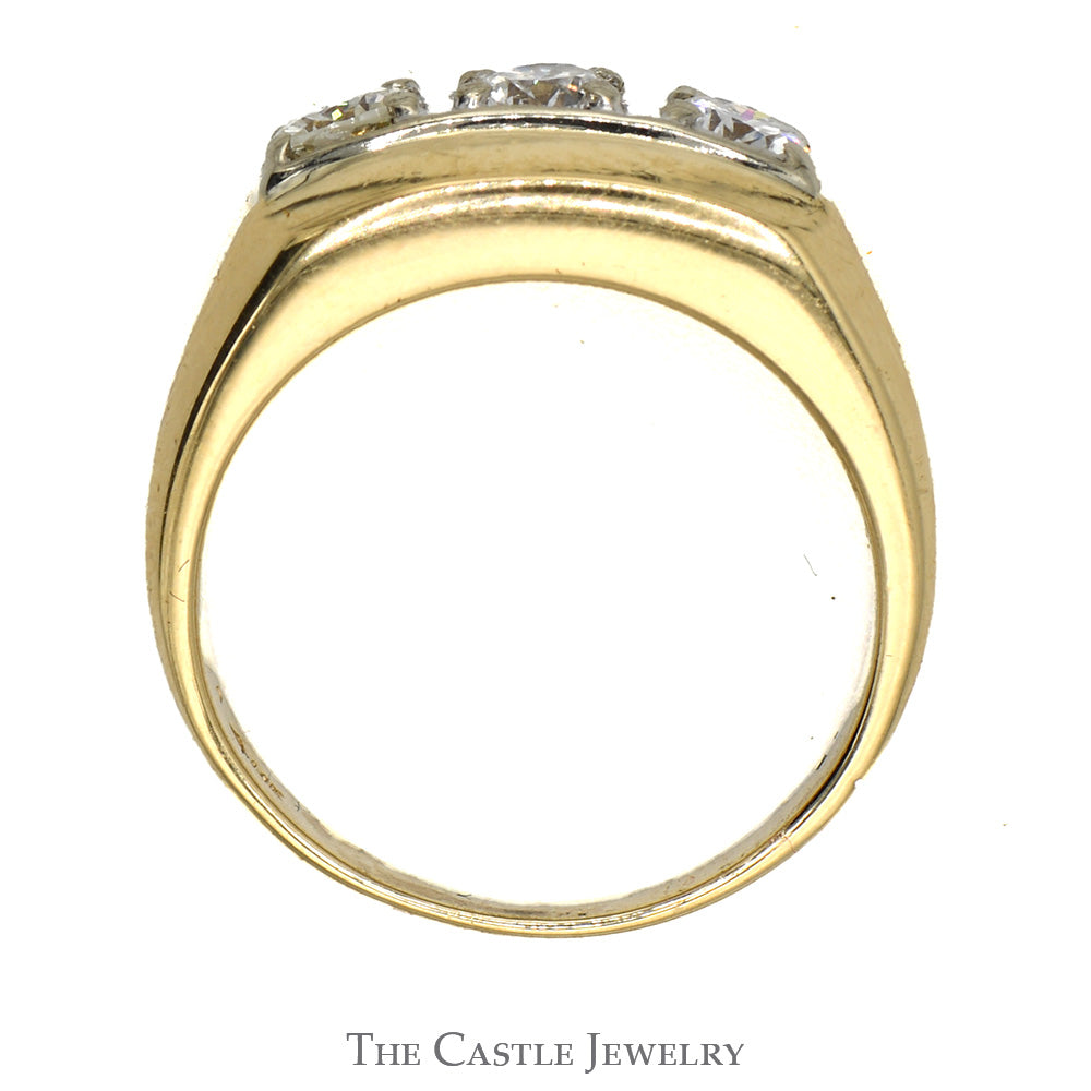 Gent's Three Diamond Band .75CTTW Brushed Sides 14KT Yellow Gold