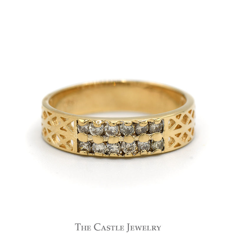 Two Row Diamond Wedding Band .36CTTW With Open Weave 14KT Yellow Gold