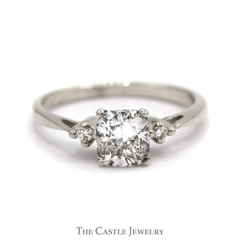 Cushion Cut Diamond Engagement Ring with Diamond Accents in 18k White Gold