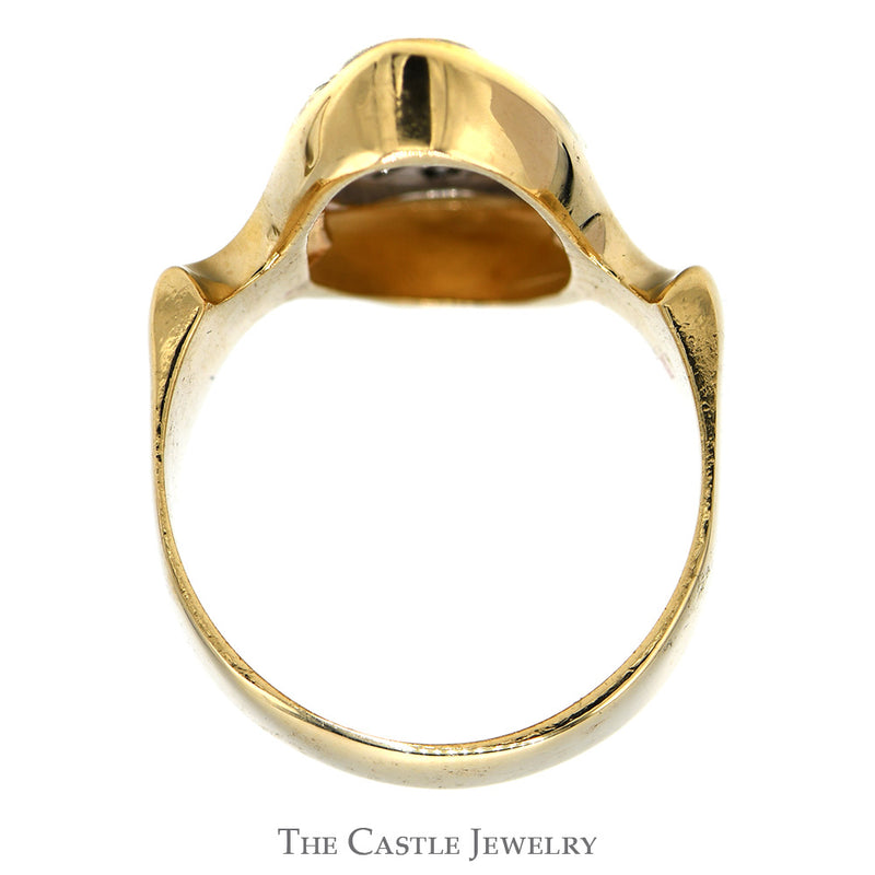 Oval Shaped 1/2cttw Diamond Cluster Open Shield Ring in Polished 14k Yellow Gold