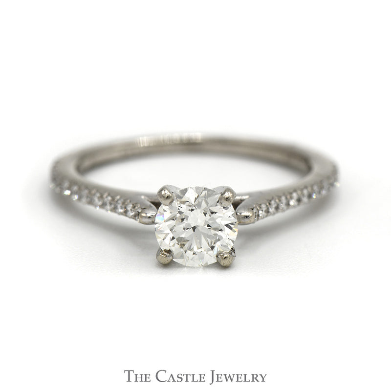 Round Diamond Solitaire Engagement Ring with Diamond Accented Sides in 14k White Gold