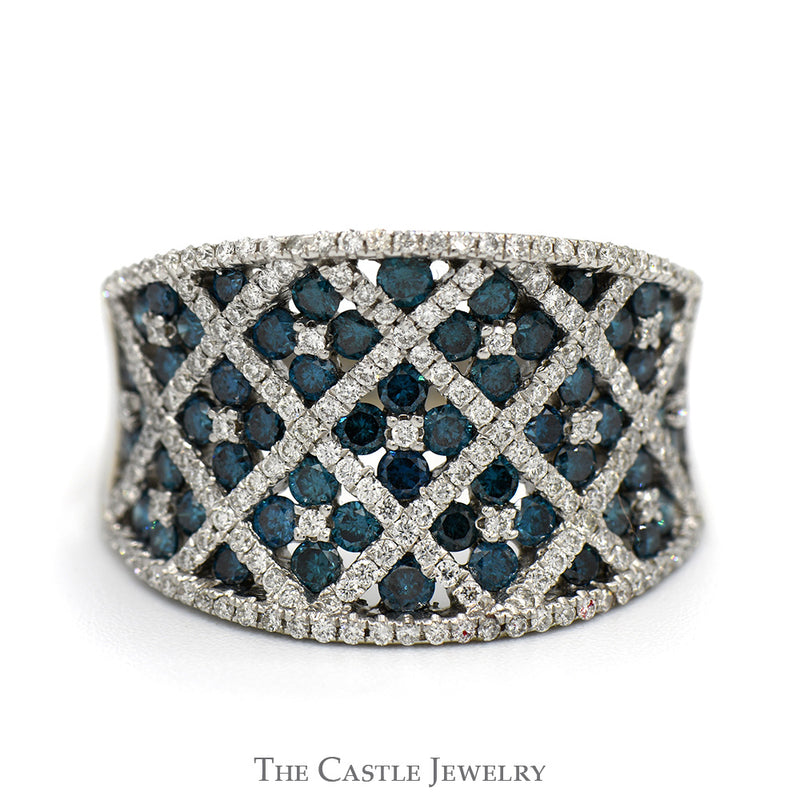 Le Vian Designer Concaved Blue Diamond Cluster Ring with White Diamond Accents in 14k White Gold