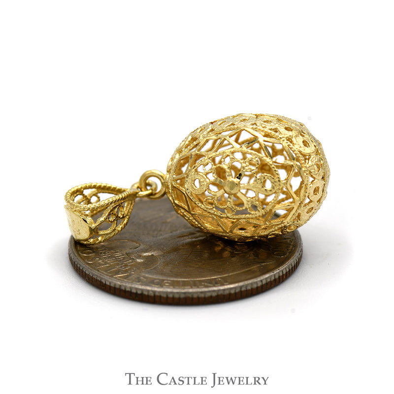 Open Intricate Fabergé Egg Charm Pendant in 14k Yellow Gold