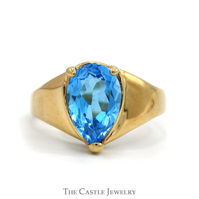 Pear Cut Blue Topaz Ring with Tapered Band in 10k Yellow Gold