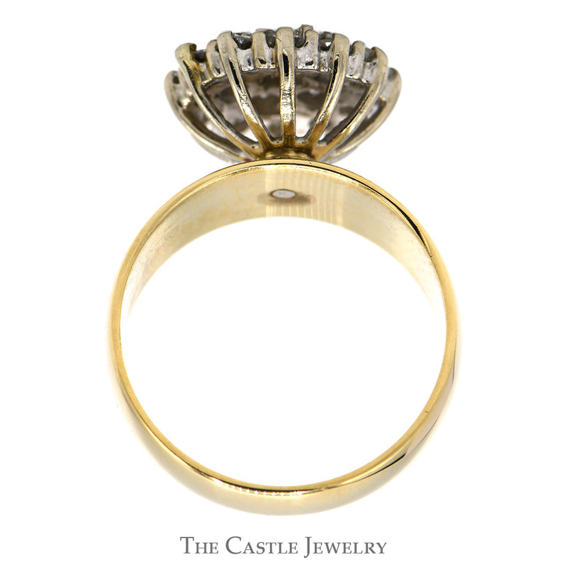 1cttw Round Diamond Cluster Ring with Wide Polished Band in 14k Yellow Gold