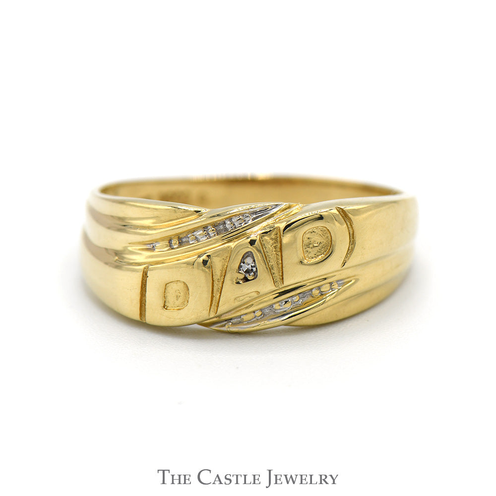 Men's 10k Yellow Gold Solid Band "DAD" Ring With Diamond Accent - Size 10.5, Father's Day, Birthday Gift For Dad