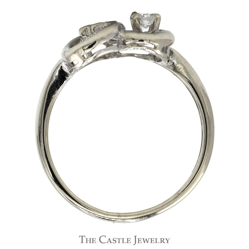 Open Heart Diamond Accented Cross Ring in 14k White Gold