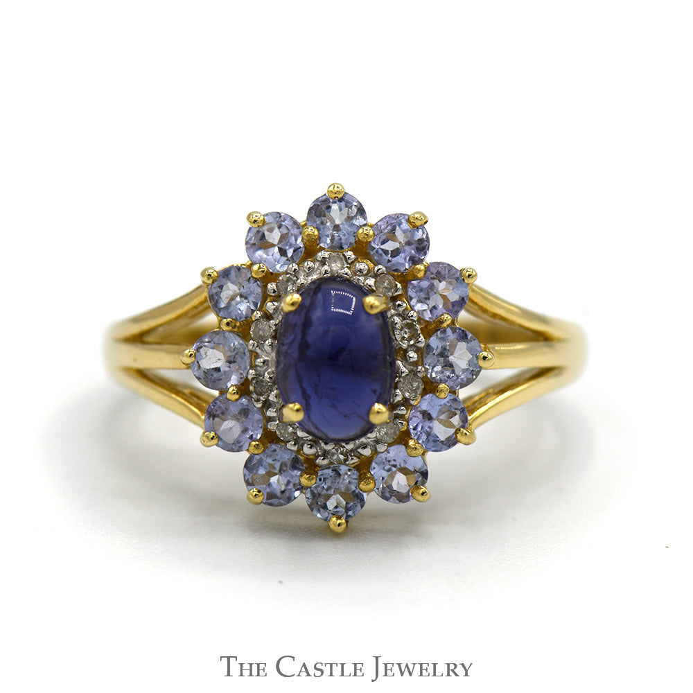 Vintage 10K Yellow Gold Marquise & Round Tanzanite store & Diamond Accent Cluster Ring