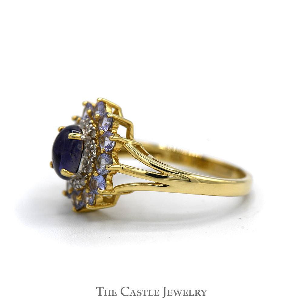 10kt high quality gold cluster tanzanite ring