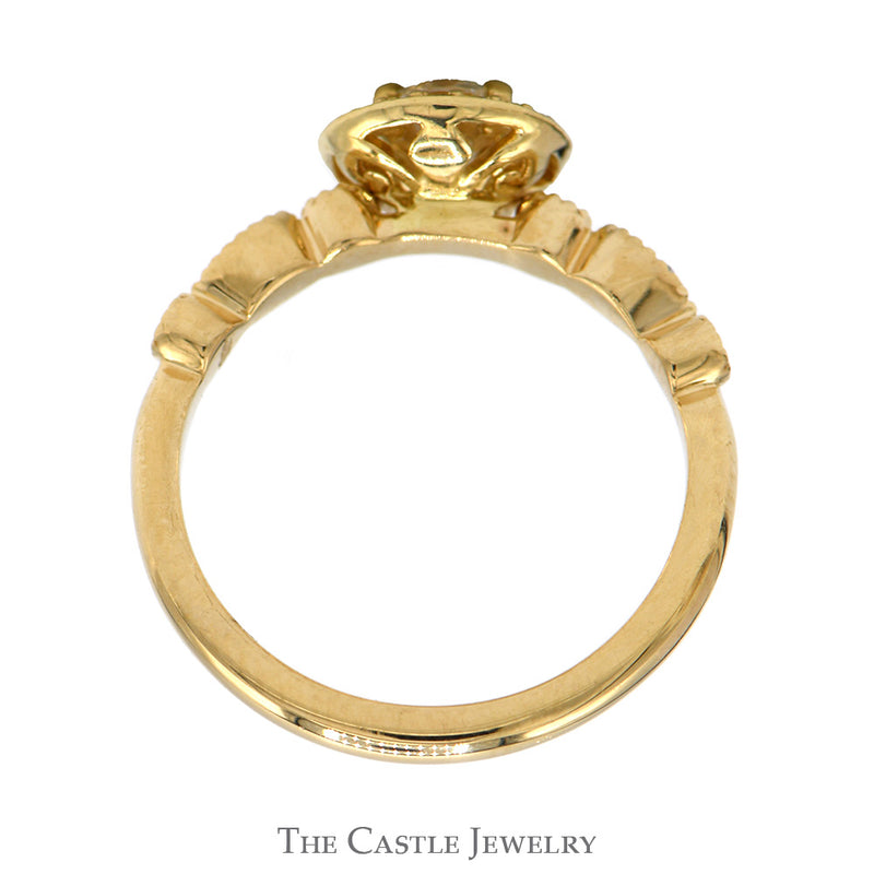3/4cttw Round Diamond Solitaire Engagement Ring with Diamond Halo and Accented Sides in 14k Yellow Gold