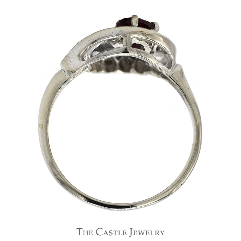 Vintage Style Round Ruby Ring with 1/4cttw Diamond Accented Spokes in 14k White Gold