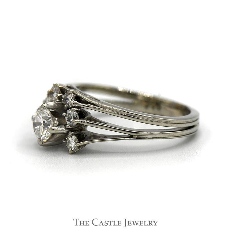 Round Diamond Cluster Ring with Split Shank Sides in 18k White Gold