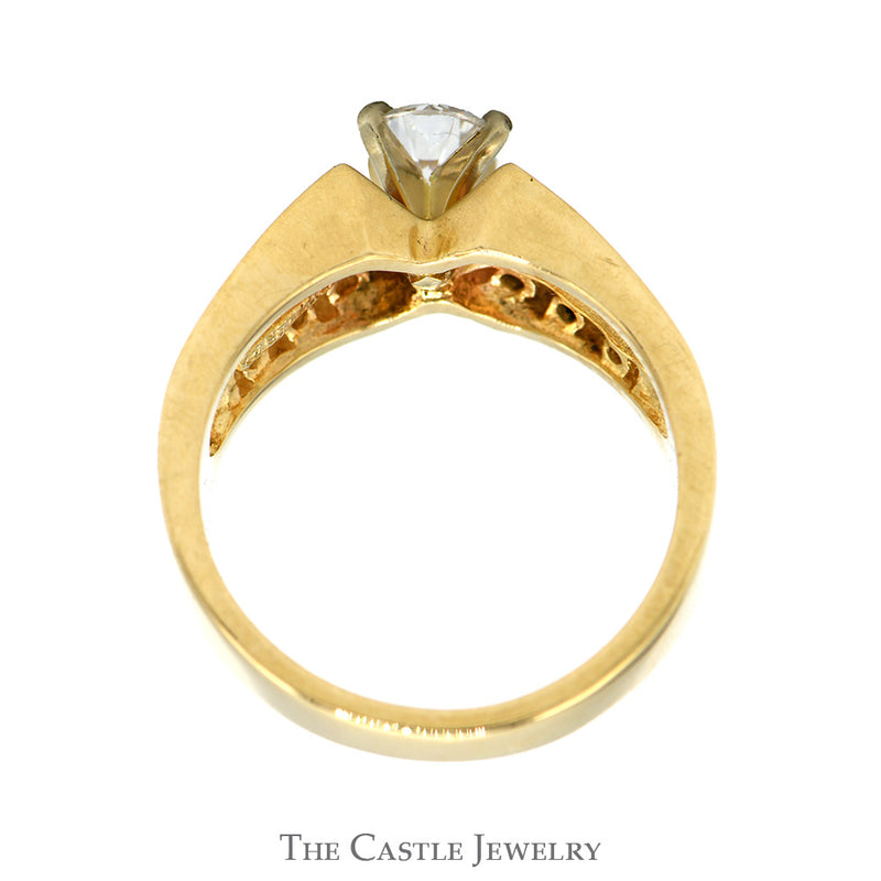 Round Diamond Solitaire Engagement Ring with Channel Set Diamond Sides in 14k Yellow Gold