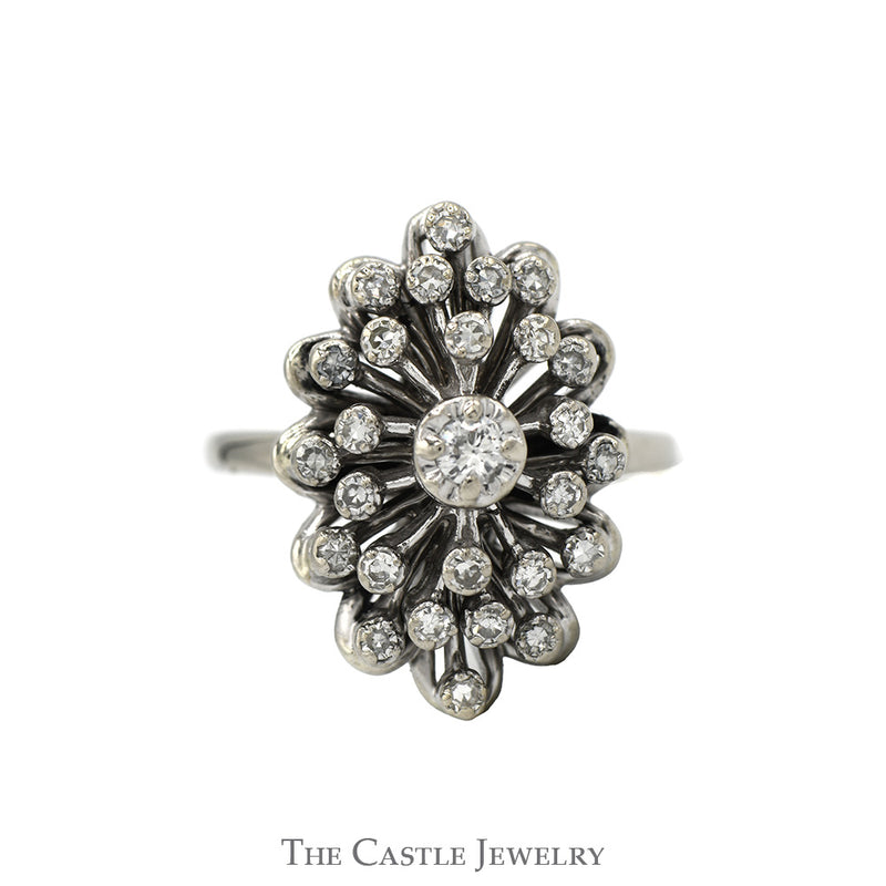 1/2cttw Marquise Shaped Starburst Diamond Cluster Ring in 14k White Gold