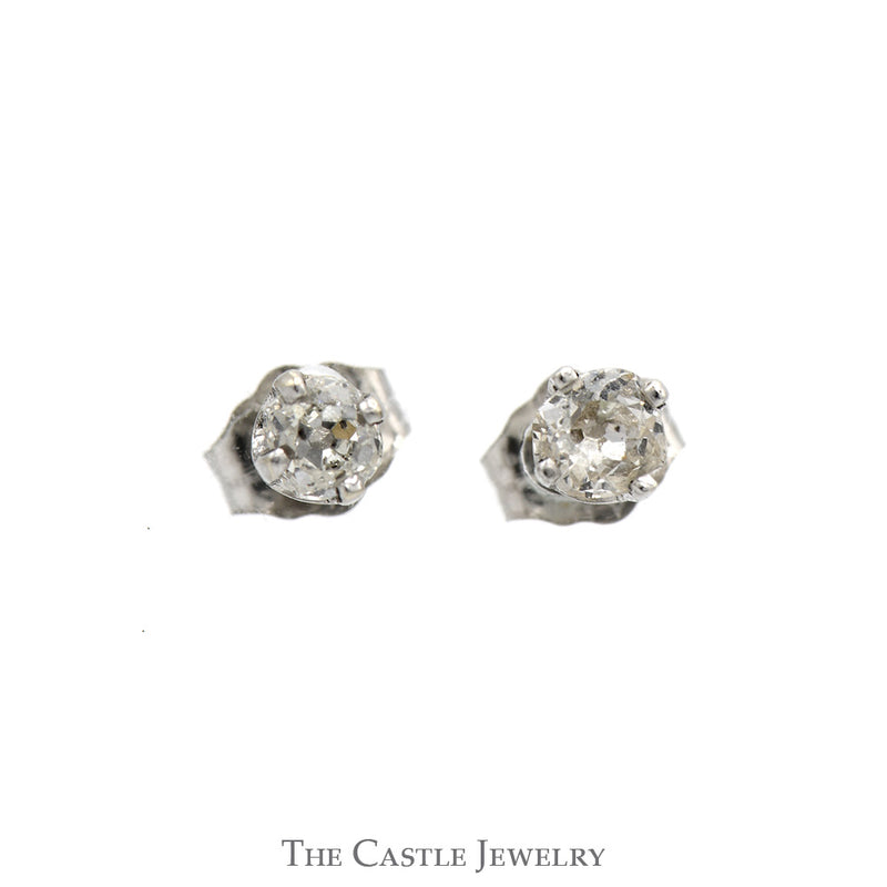 1/3cttw Old Mine Cut Diamond Stud Earrings in 14k White Gold Butterfly Pushbacks
