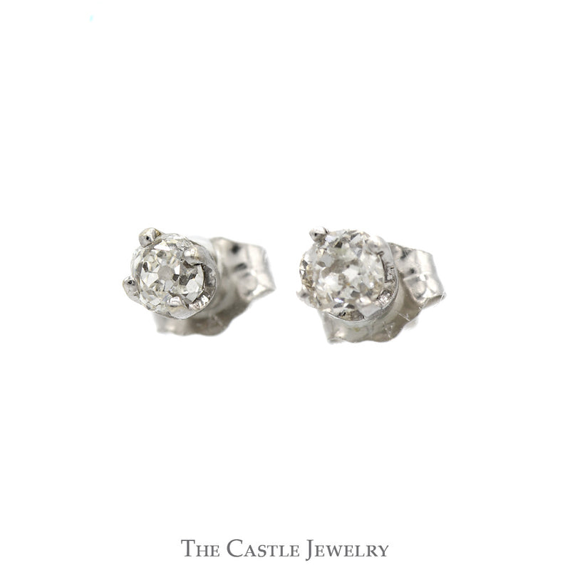 1/3cttw Old Mine Cut Diamond Stud Earrings in 14k White Gold Butterfly Pushbacks