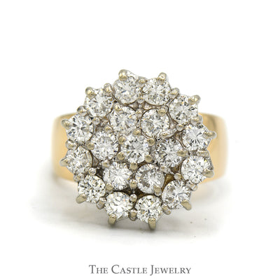 3cttw Round Diamond Cluster Ring with Polished Sides in 14k Yellow Gold