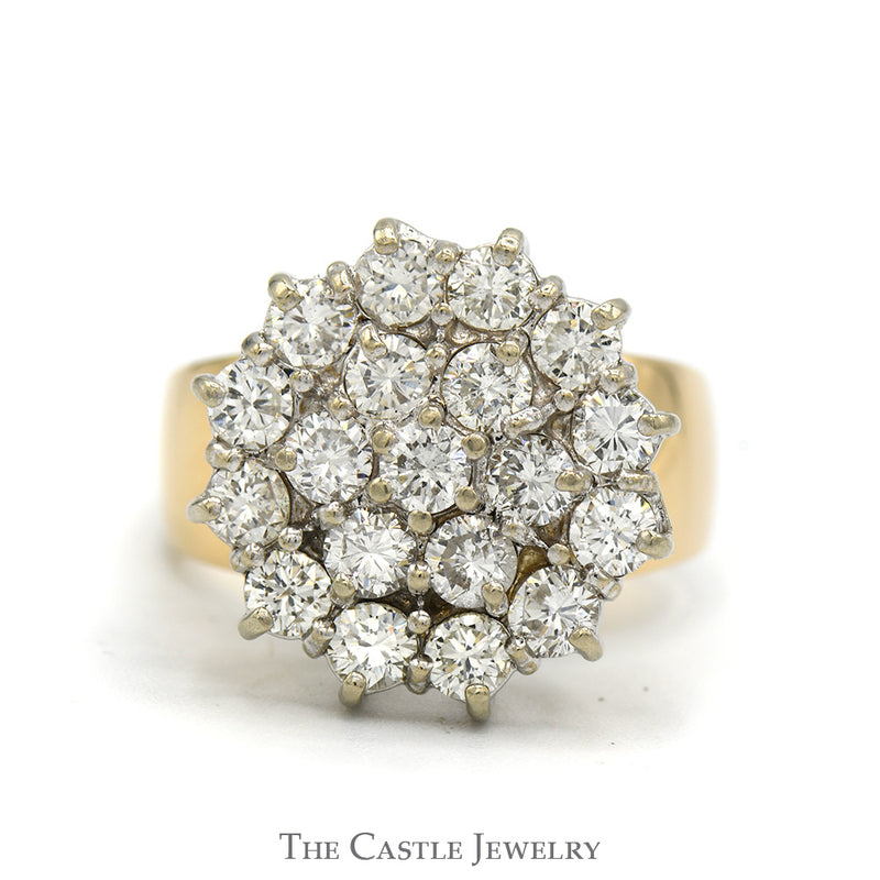 3cttw Round Diamond Cluster Ring with Polished Sides in 14k Yellow Gold