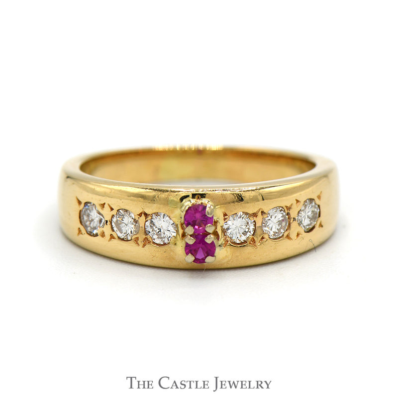 Double Round Ruby Ring with Diamond Accents in 14k Yellow Gold