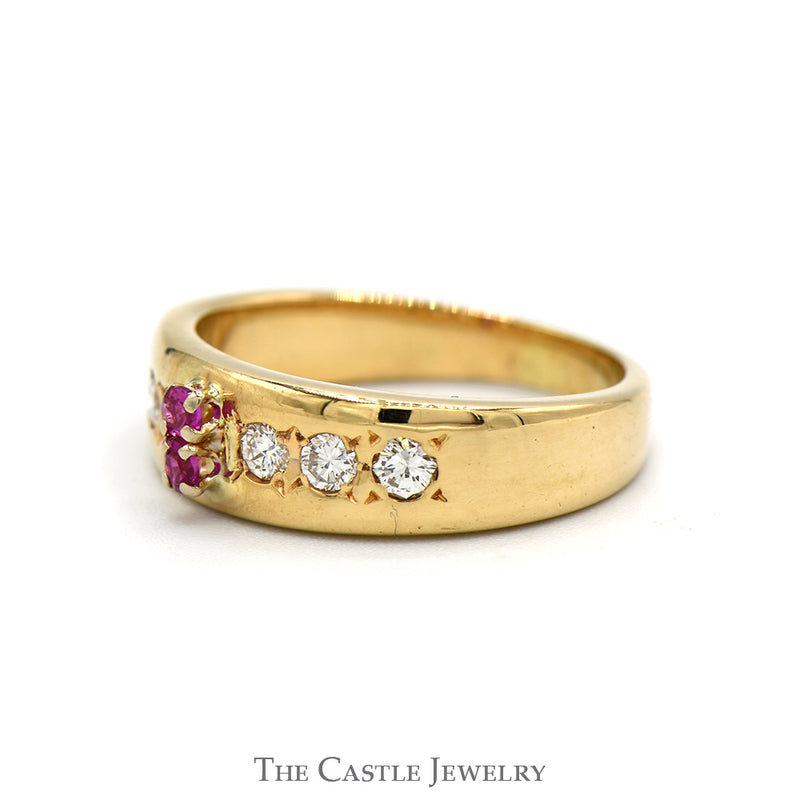 Double Round Ruby Ring with Diamond Accents in 14k Yellow Gold