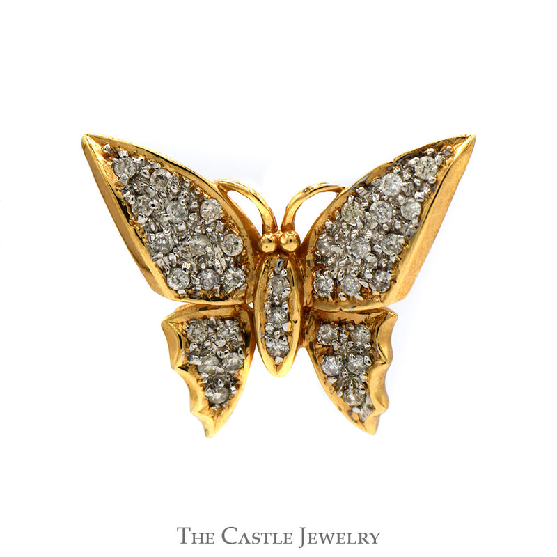 Butterfly Designed Diamond Cluster Pendant in 14k Yellow Gold