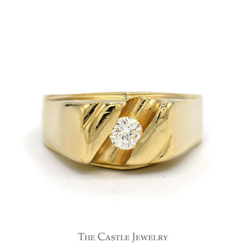 Men's 1/2ct Tension Set Diamond Solitaire with Polished Sides in 14k Yellow Gold