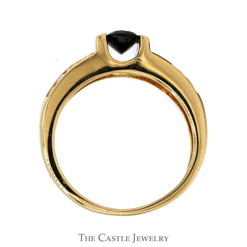 Oval Sapphire Ring with Double Row of Channel Set Diamond Accents