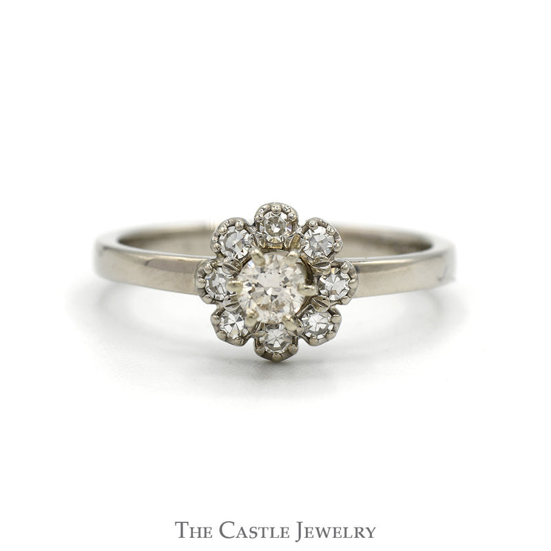 Flower Shaped Diamond Cluster Ring in 14k White Gold