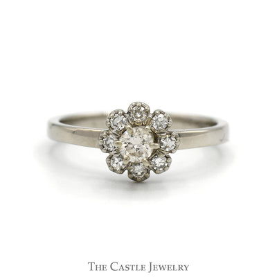 Flower Shaped Diamond Cluster Ring in 14k White Gold