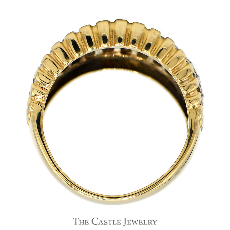 1cttw 4 Row Diamond Cluster Ring with Beaded Edges in 14k Yellow Gold