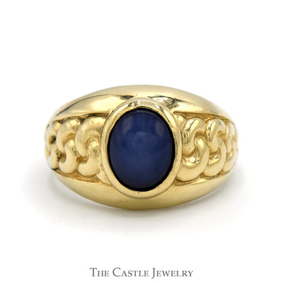 Oval Cabochon Blue Lindy Star Ring with Braided Sides in 10k Yellow Gold