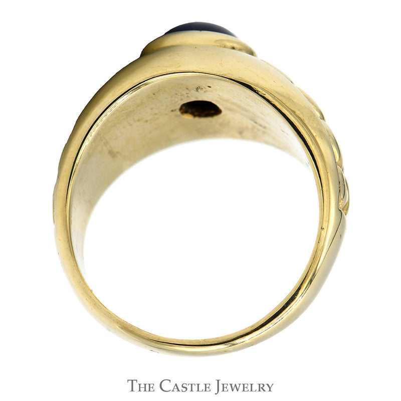 Oval Cabochon Blue Lindy Star Ring with Braided Sides in 10k Yellow Gold