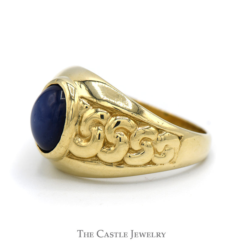 Oval Cabochon Blue Lindy Star Ring with Braided Sides in 10k Yellow Gold