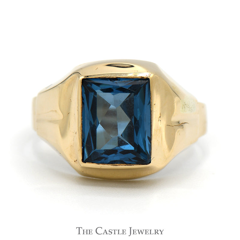 Rectangle Blue Topaz Ring with Grooved Sides in 10k Yellow Gold