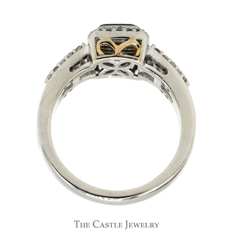 1cttw Invisi-Set Diamond Cluster Engagement Ring with Baguette Cut Accents in 14k White Gold