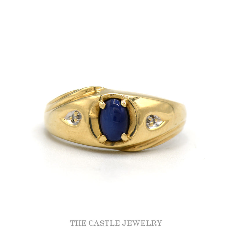 10k yellow gold blue Lindy star sapphire ring — top view