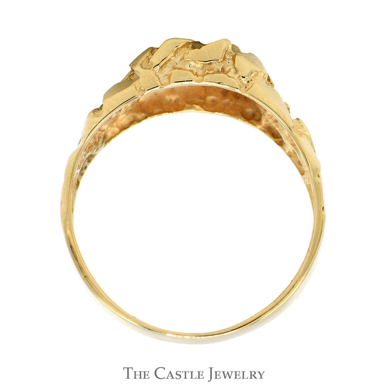 Illusion Set Diamond Ring with Textured Nugget Sides in 10k Yellow Gold