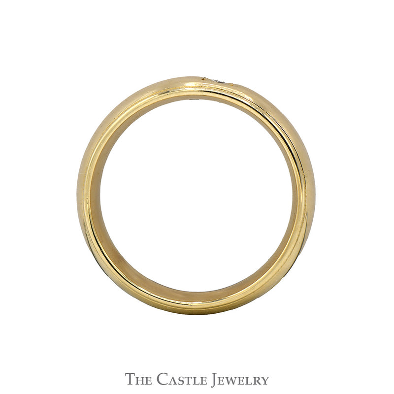 6mm Wide Comfort Fit Wedding Band with Milgrain Edges & Diamond Solitaire Accent in 14k Yellow Gold