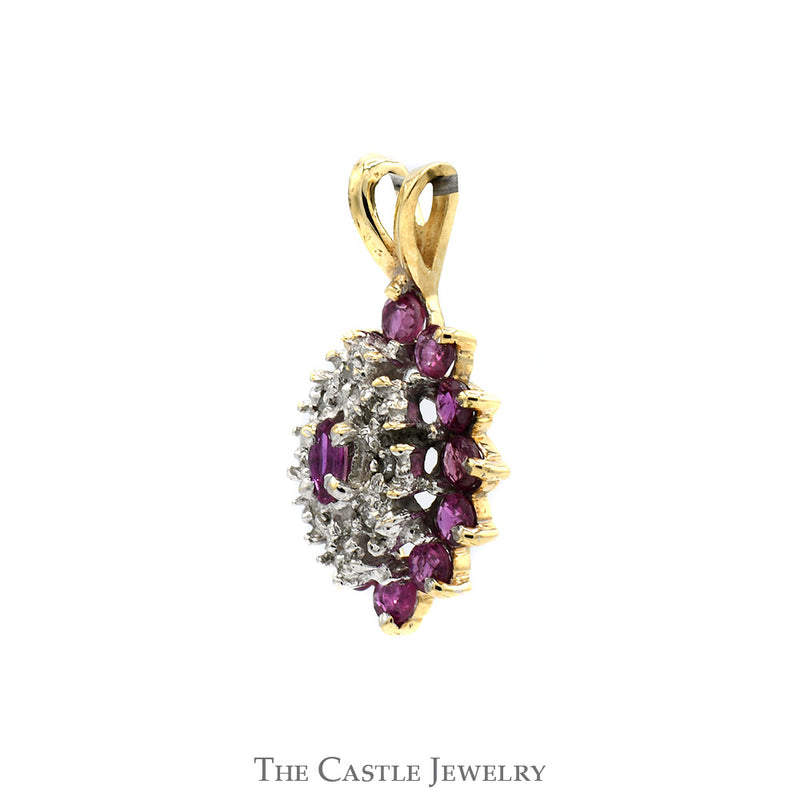 Marquise Shaped Diamond & Ruby Cluster Pendant in 10k Yellow Gold
