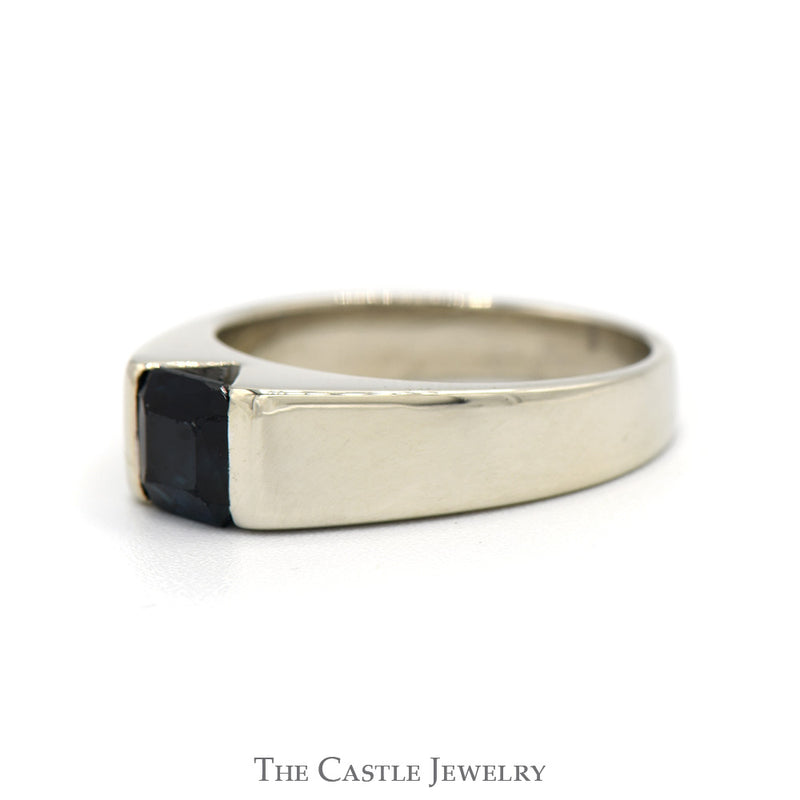 Square Sapphire Solitaire Ring with Polished Sides in 14k White Gold