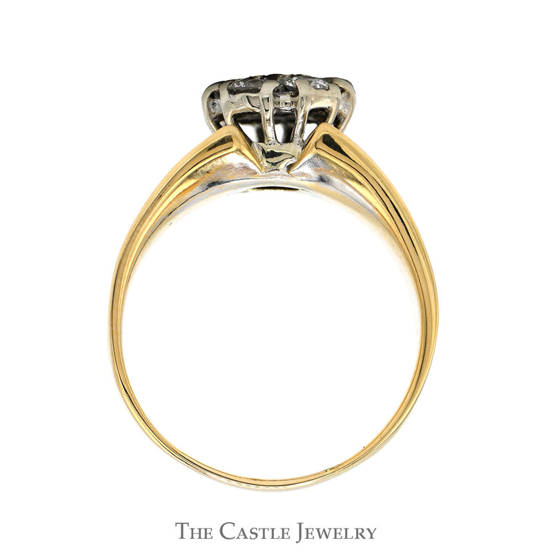 1cttw Round Shaped 7 Diamond Cluster Ring with Concaved Tapered Sides in 10k Yellow Gold