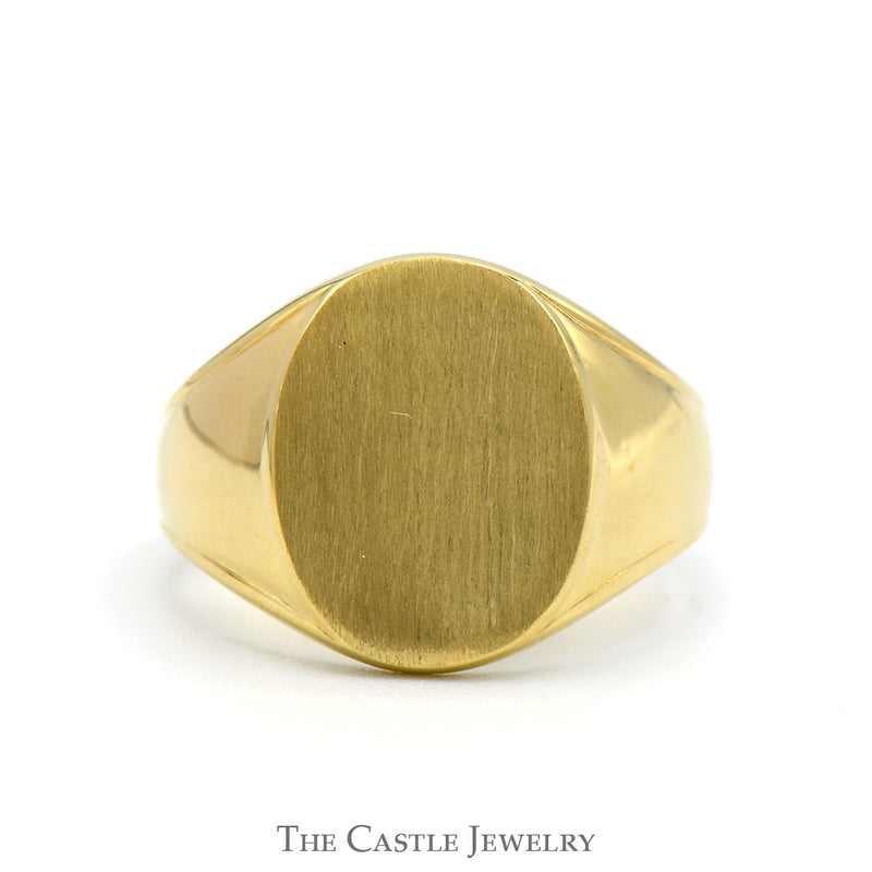 Oval Shaped Brushed Textured Signet Ring with Polished Sides in 14k Yellow Gold