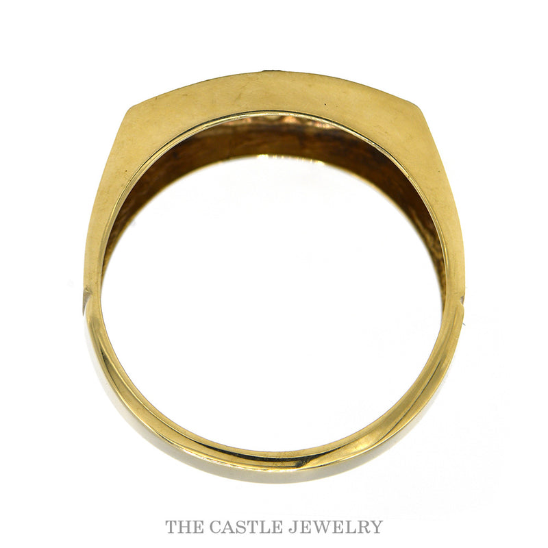 Diamond Accented "DAD" Ring with Brushed Textured Sides in 10k Yellow Gold