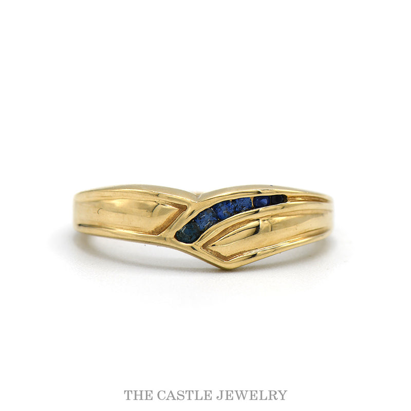 10k yellow gold sapphire wishbone chevron band — top view