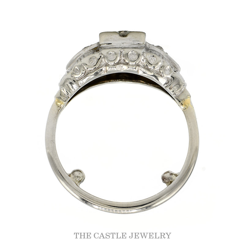 Front-facing view of the 14k white gold antique diamond ring