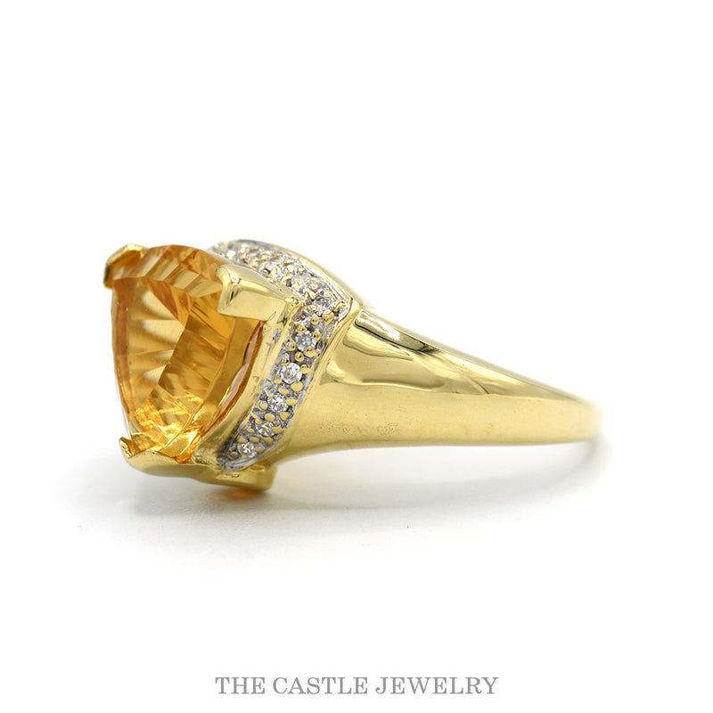 Trillion Cut Citrine and Diamond Ring in 14k Yellow Gold
