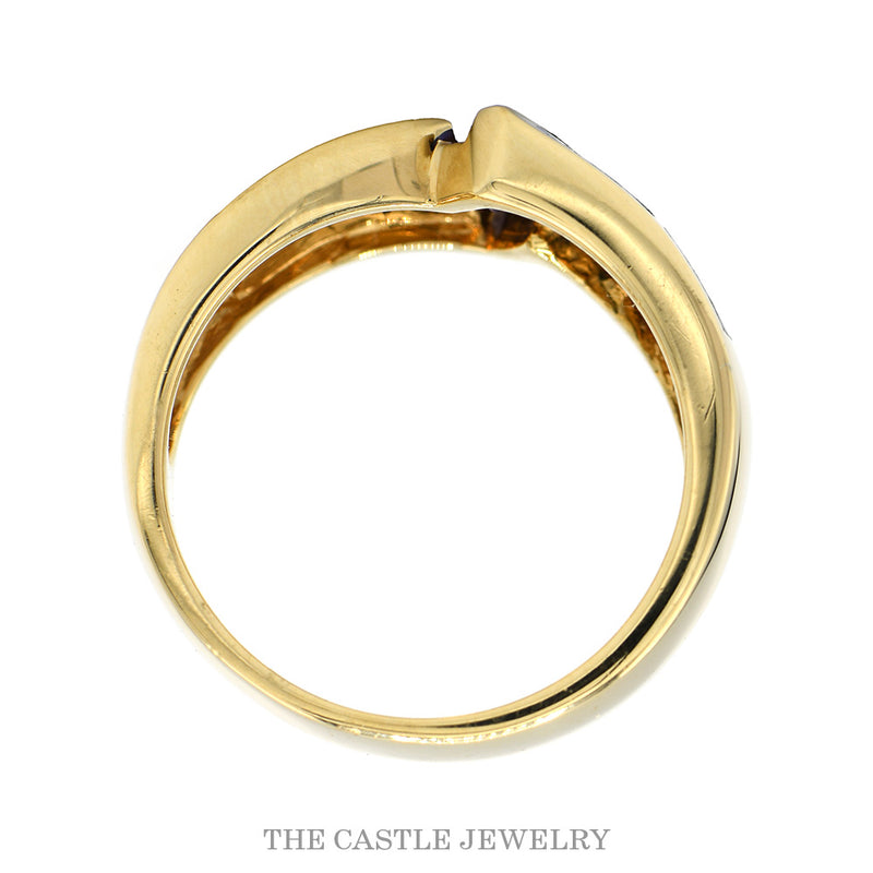 Marquise Tanzanite Ring with Diamond Accented Opal Inlay Sides in 14k Yellow Gold