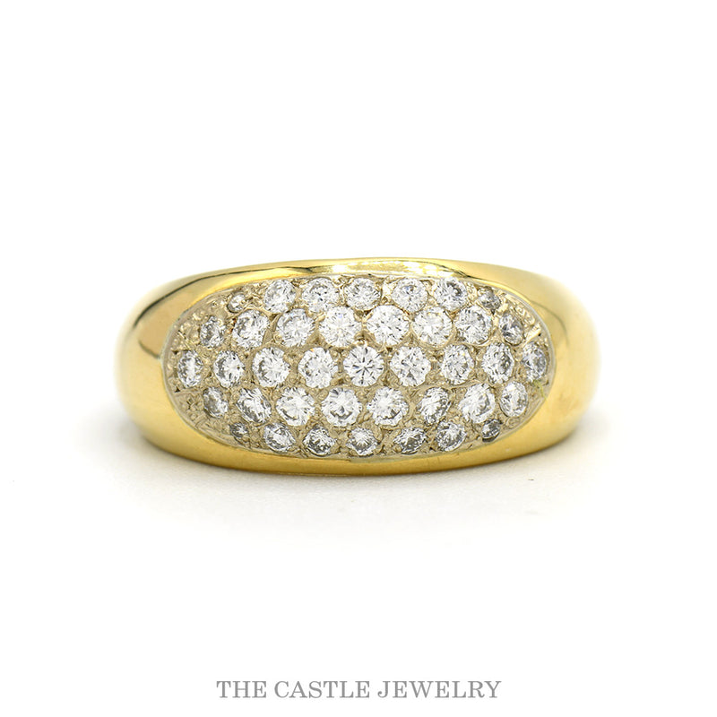 Oval Shaped 1/2cttw Diamond Cluster Ring with Polished Sides in 18k Yellow Gold